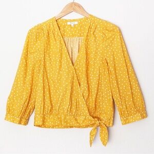 Madewell Women's XS Wrap Blouse Top 100% Cotton Star Scatter Yellow White Stars